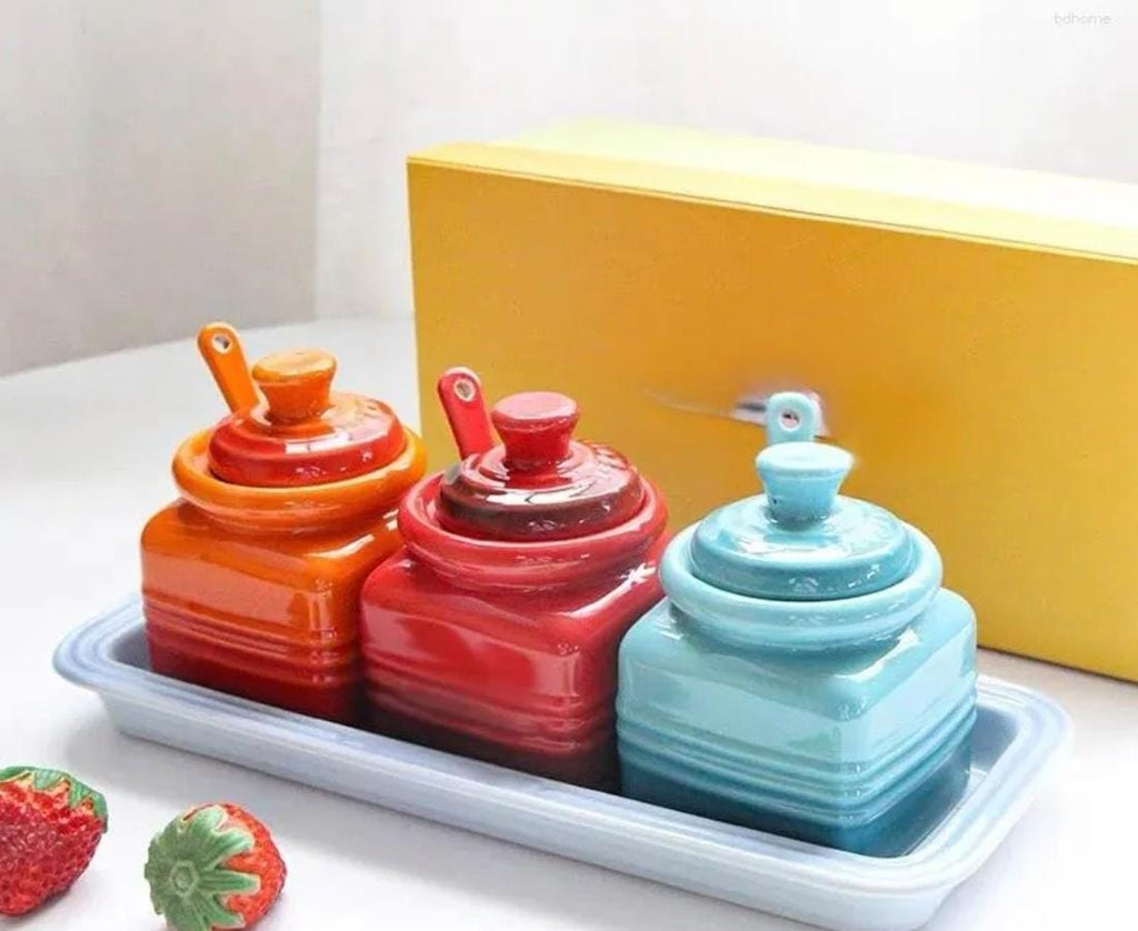 Lc stoneware condiment jars