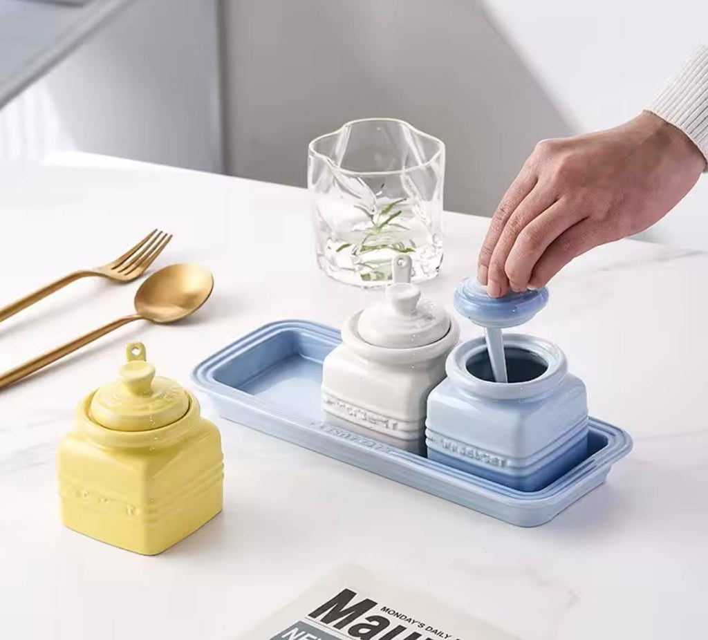 Lc stoneware condiment jars