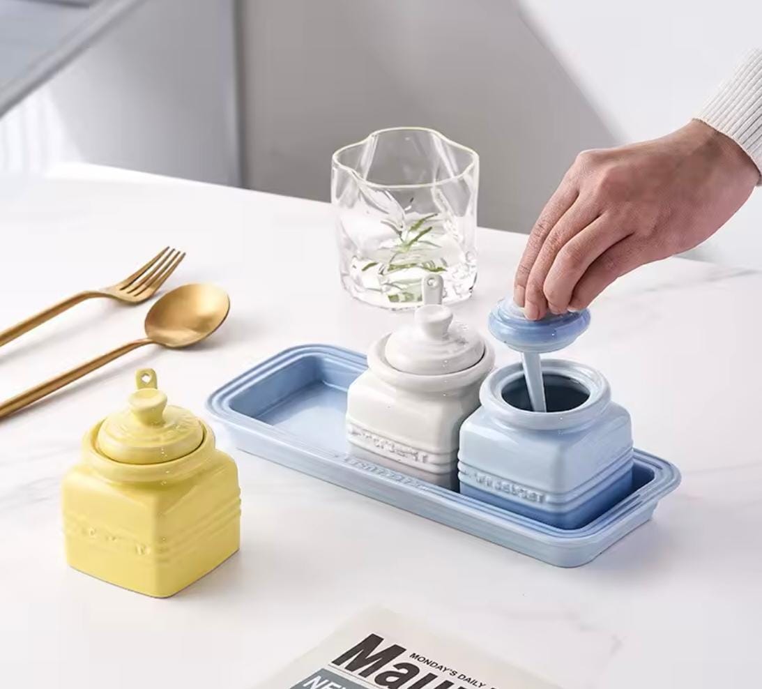 Lc stoneware condiment jars