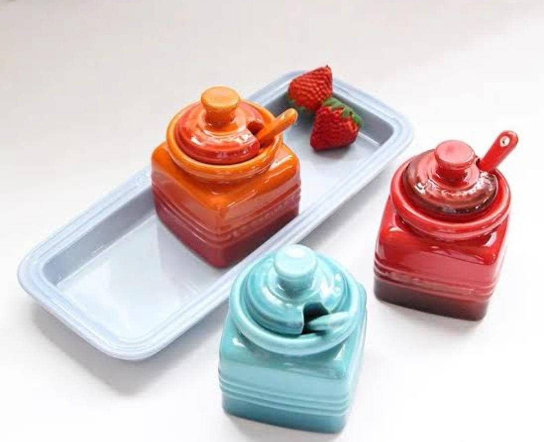 Lc stoneware condiment jars