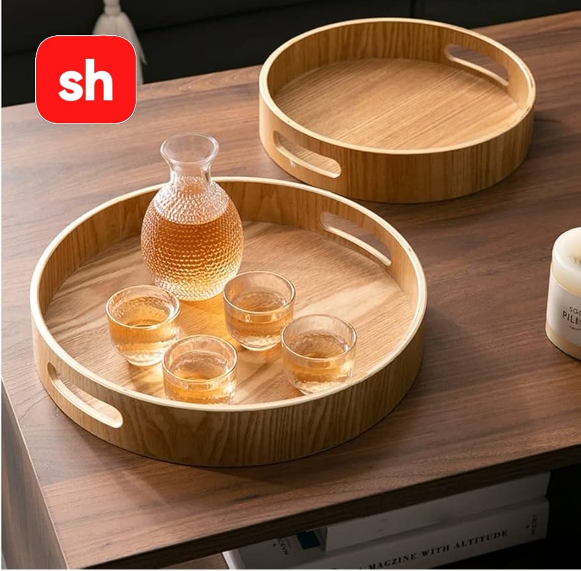 Round bamboo serving tray