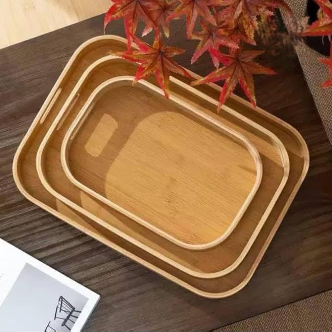 3pcs thickened bamboo serving tray