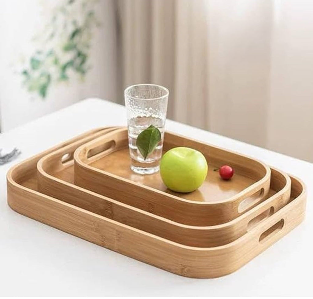 3pcs thickened bamboo serving tray
