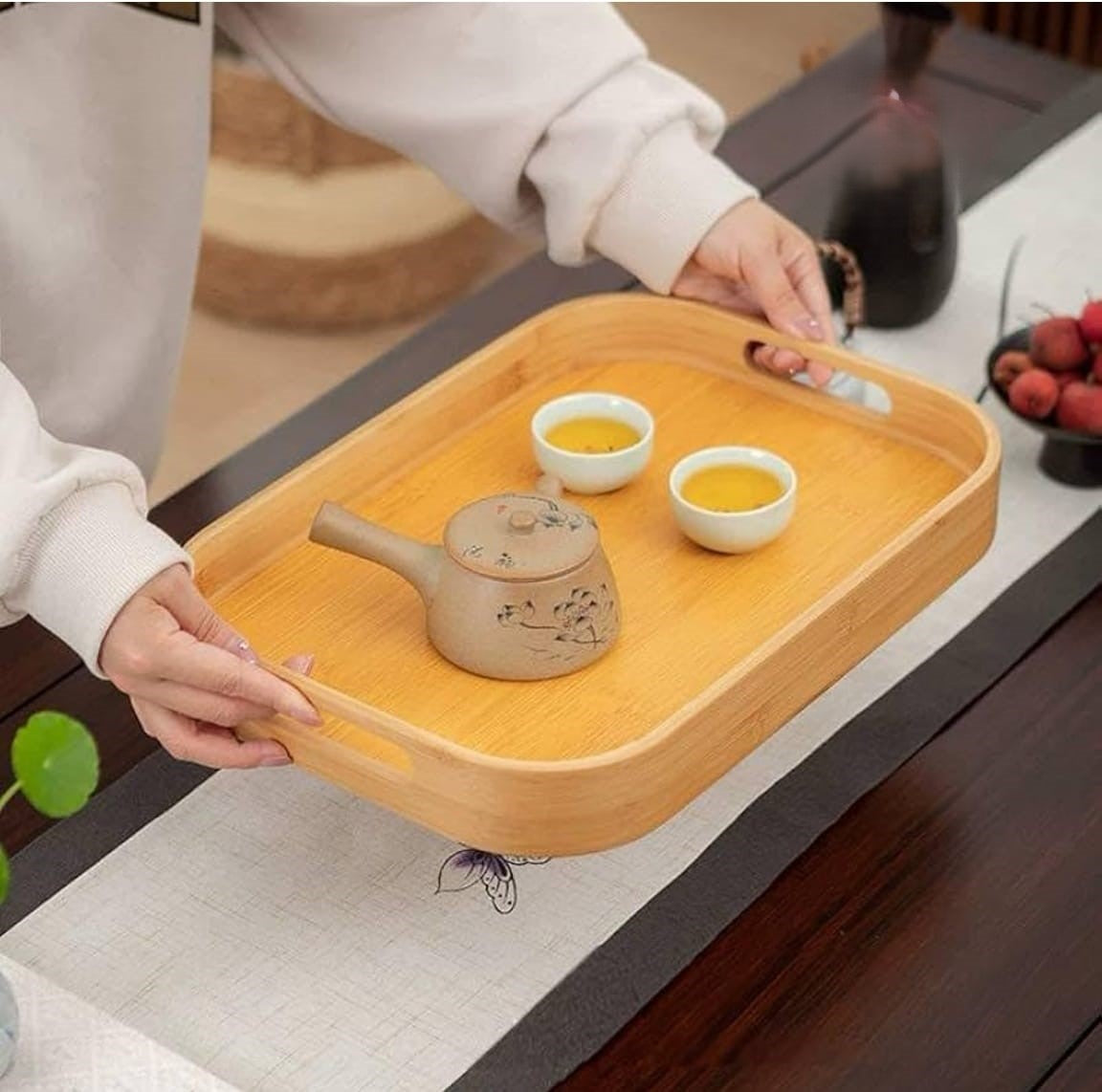 3pcs thickened bamboo serving tray